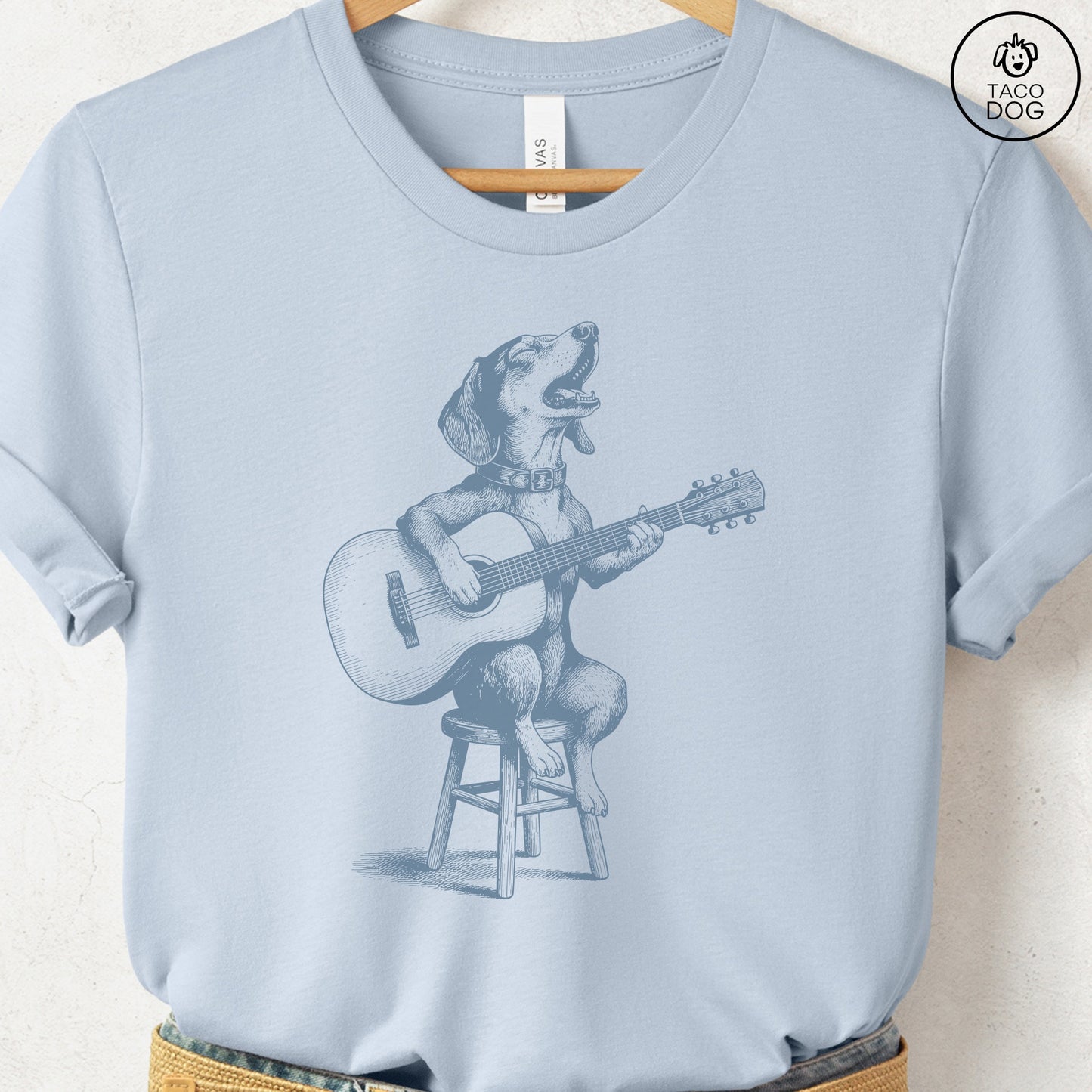Dachshund Unplugged T-Shirt Light Blue S Taco-Dog