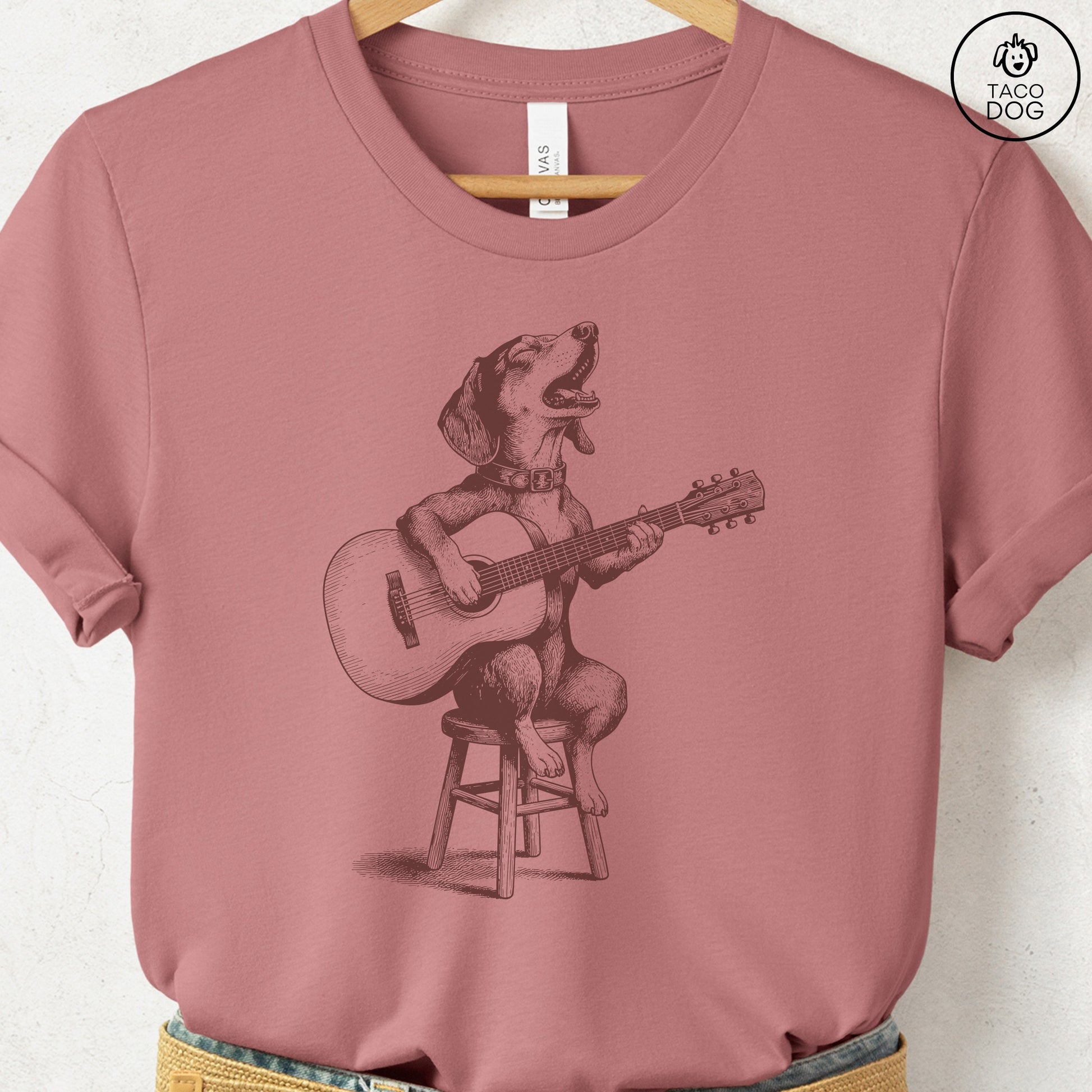 Dachshund Unplugged T-Shirt Heather Mauve S Taco-Dog
