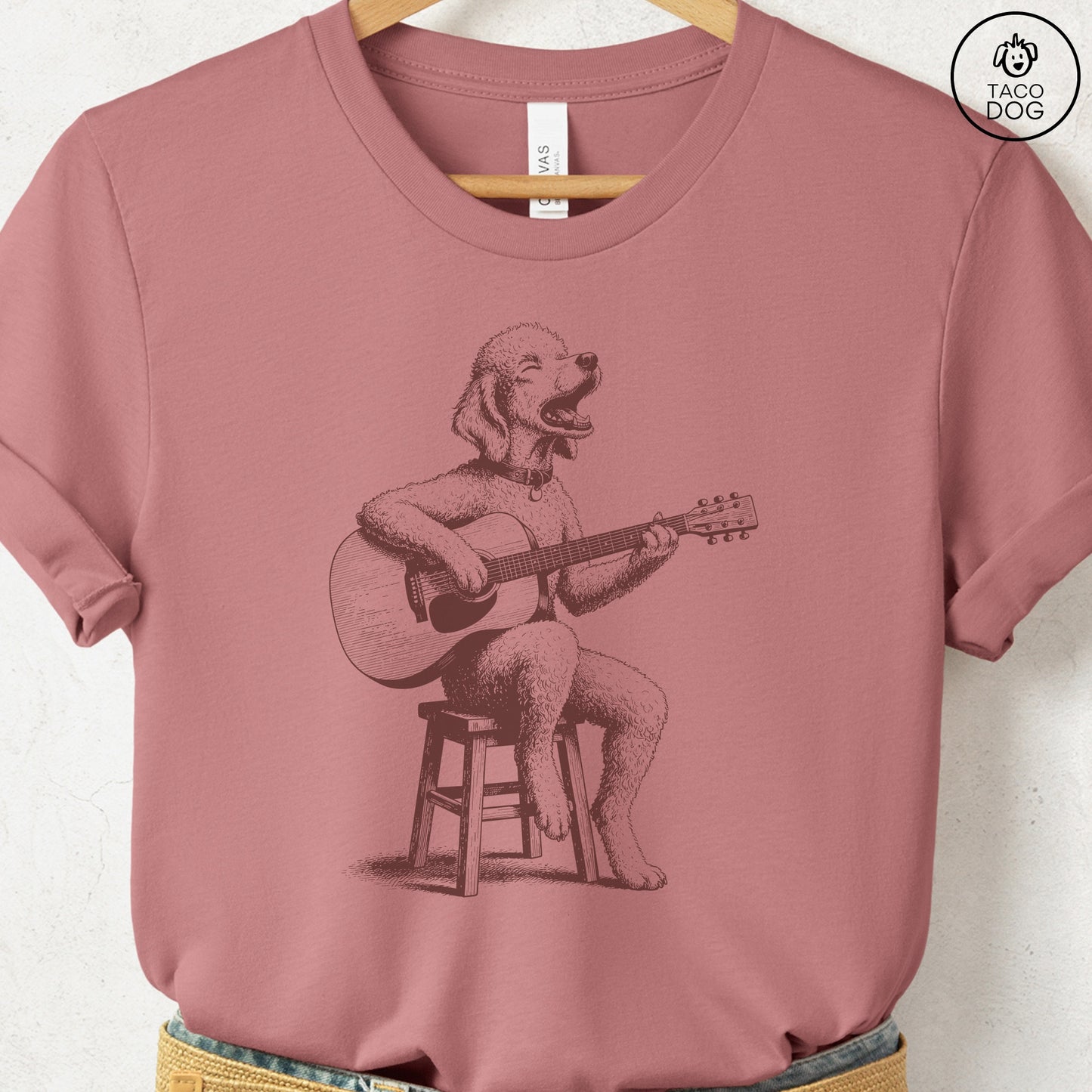 Poodle Unplugged T-Shirt Heather Mauve S Taco-Dog