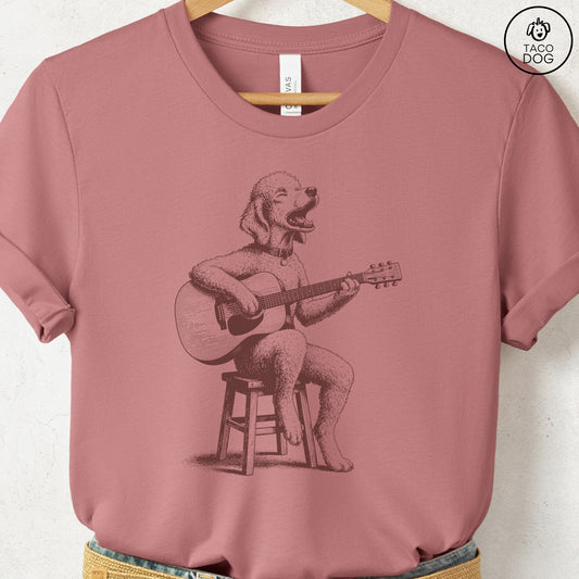 Poodle Unplugged T-Shirt Heather Mauve S Taco-Dog