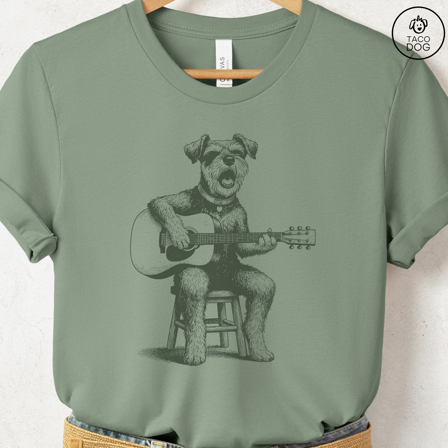 Schnauzer Unplugged T-Shirt Sage S Taco-Dog