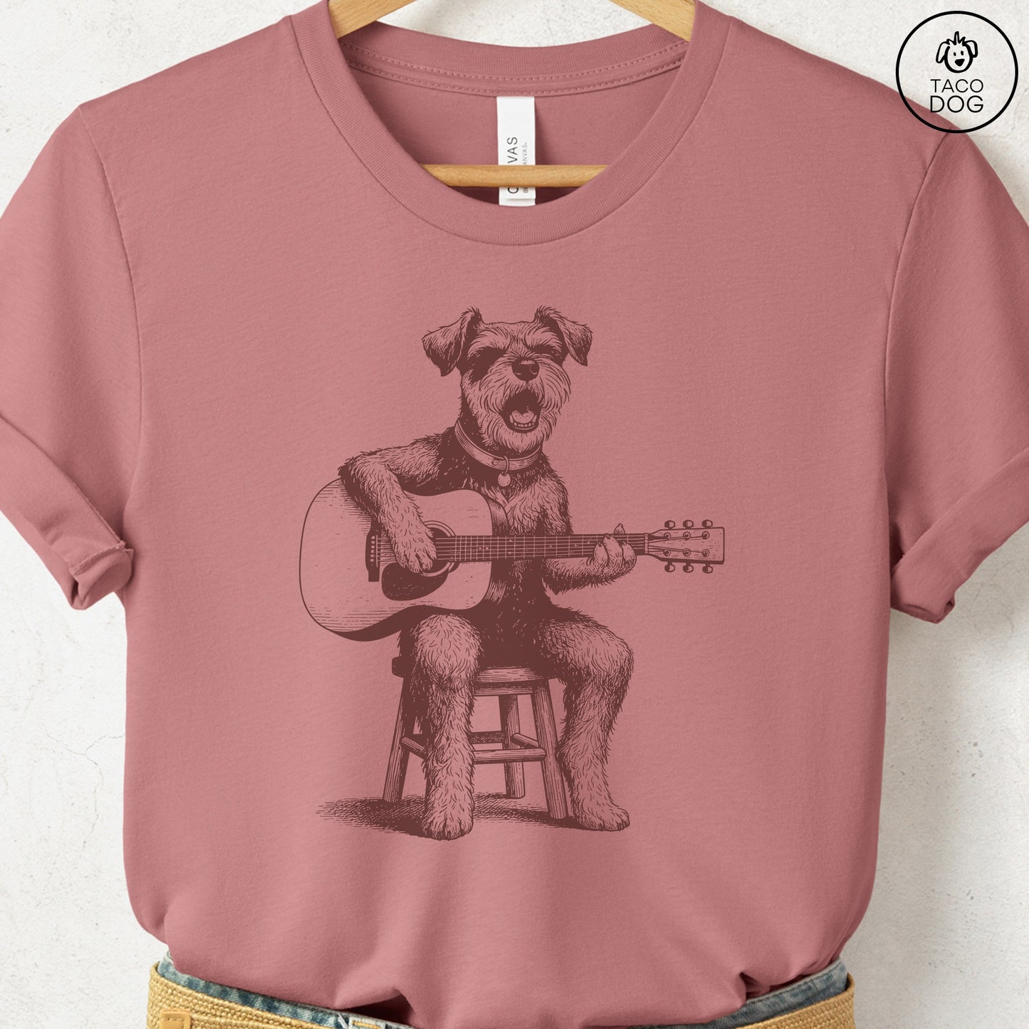 Schnauzer Unplugged T-Shirt Heather Mauve S Taco-Dog