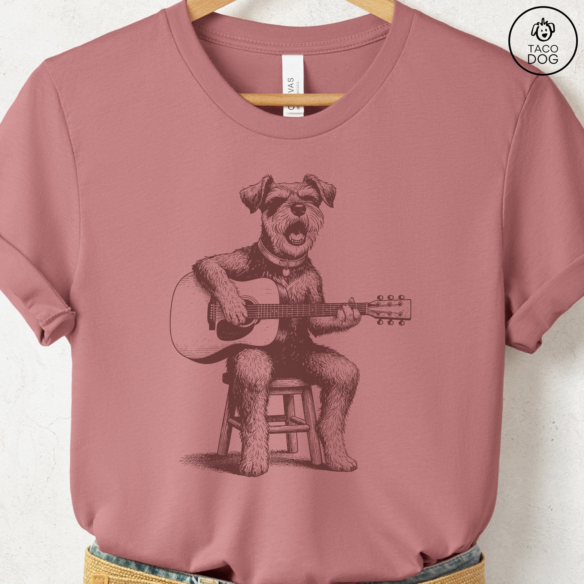 Schnauzer Unplugged T-Shirt Heather Mauve S Taco-Dog