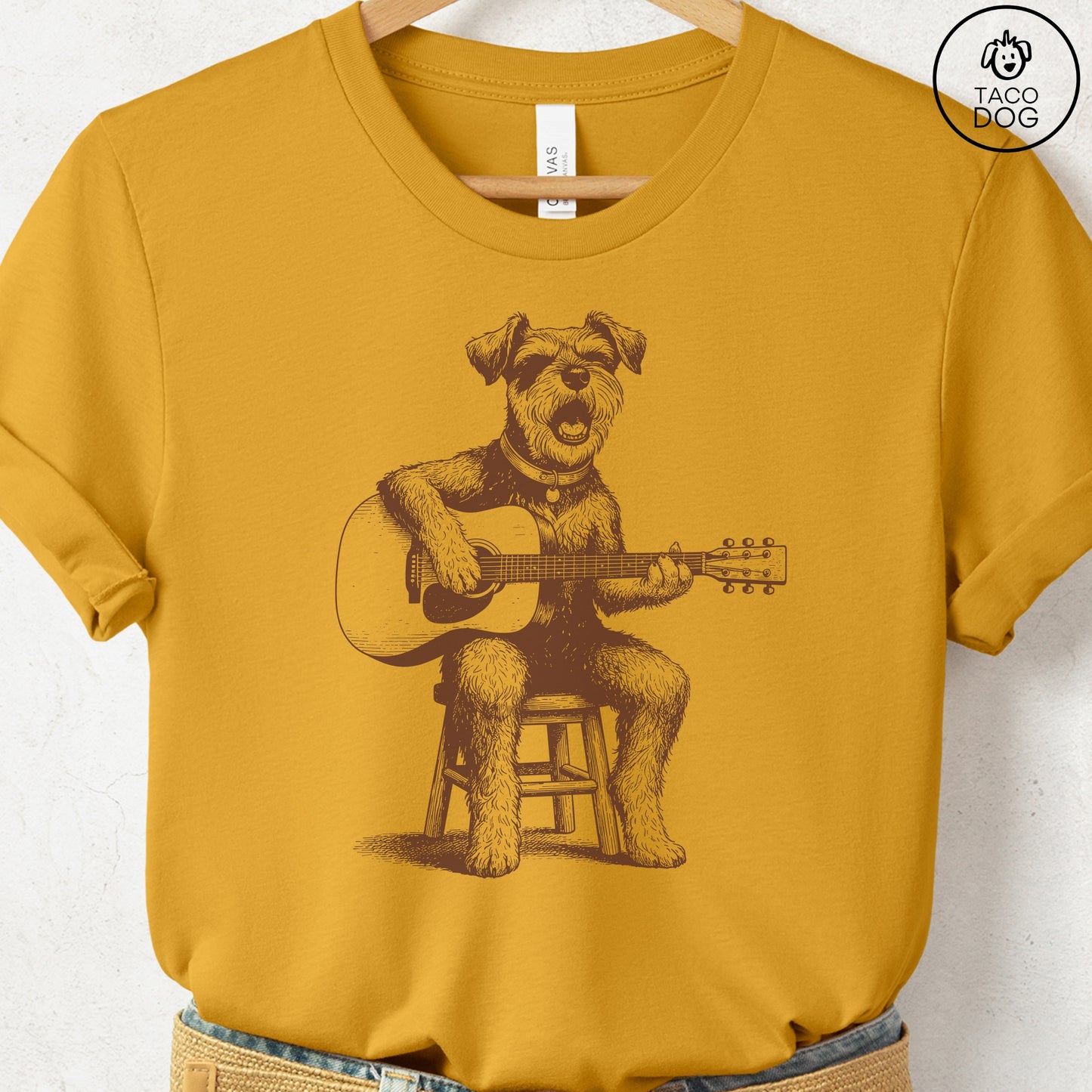 Schnauzer Unplugged T-Shirt Mustard S Taco-Dog