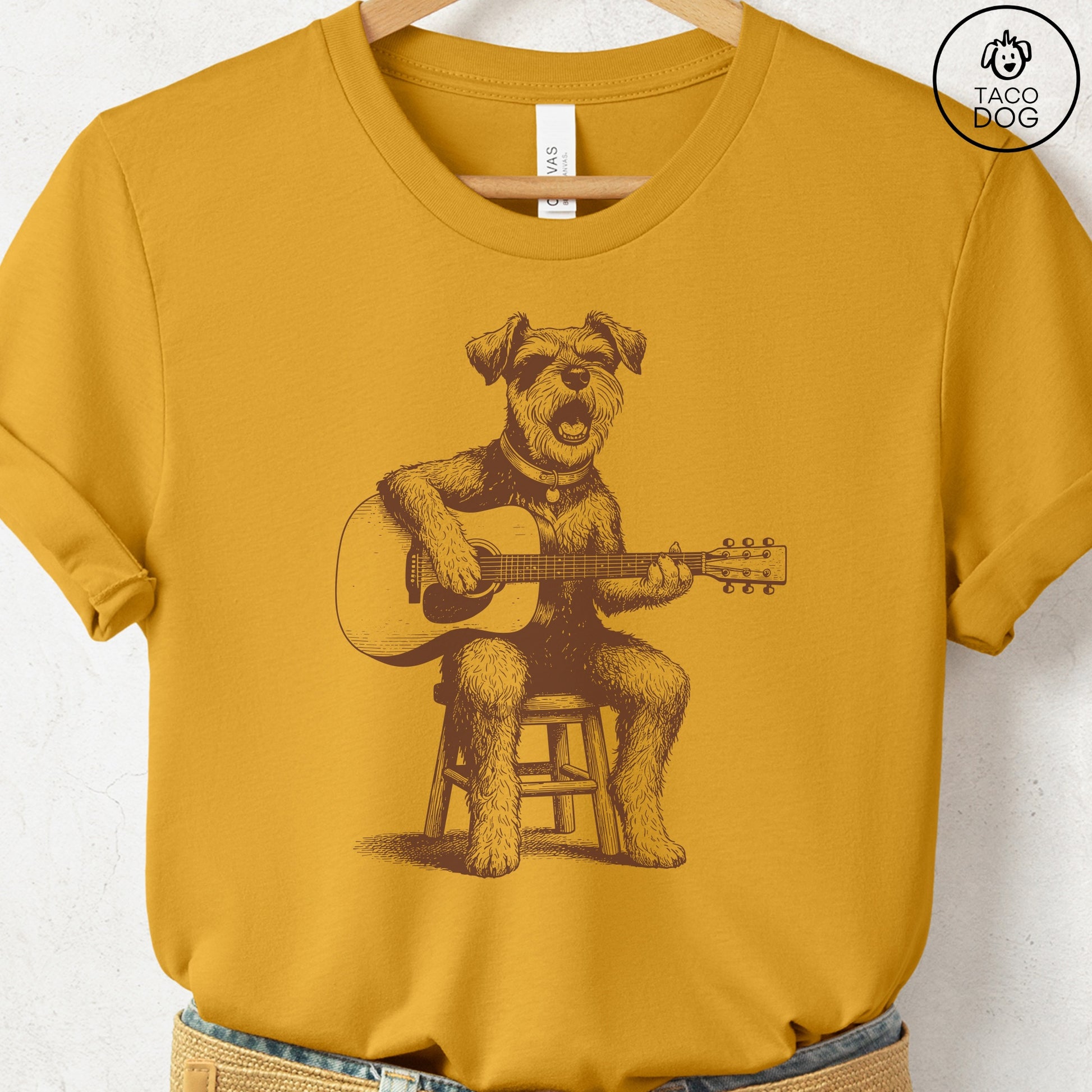 Schnauzer Unplugged T-Shirt Mustard S Taco-Dog