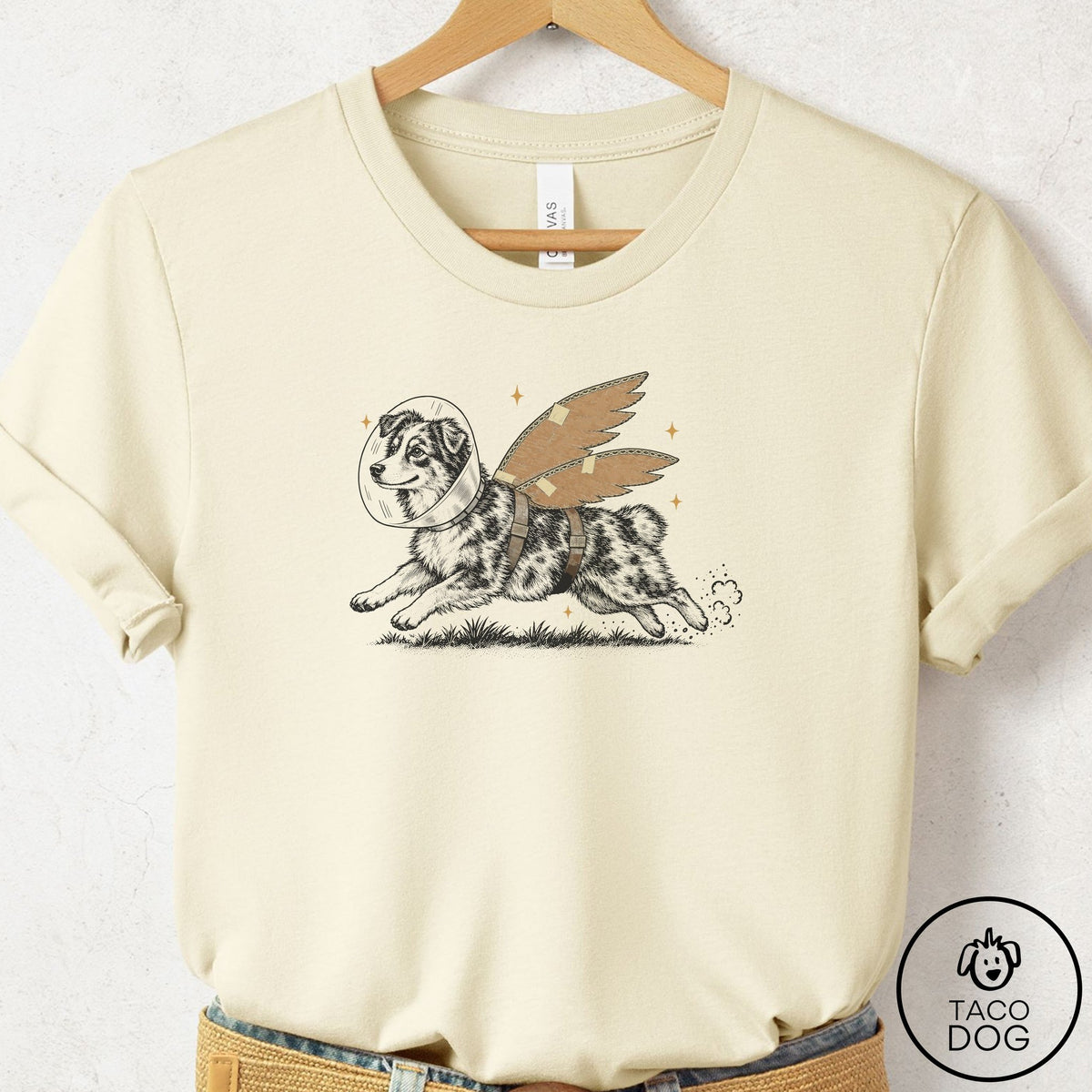 Australian Shepherd Vet Wings T-Shirt Natural Taco-Dog