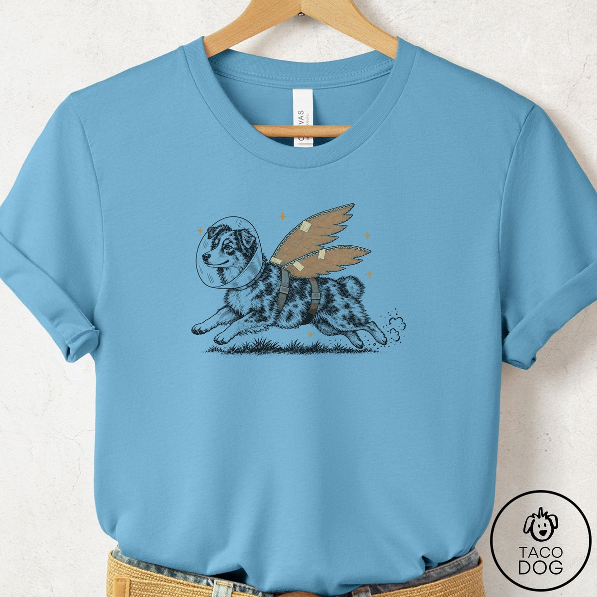 Australian Shepherd Vet Wings T-Shirt Ocean Blue Taco-Dog