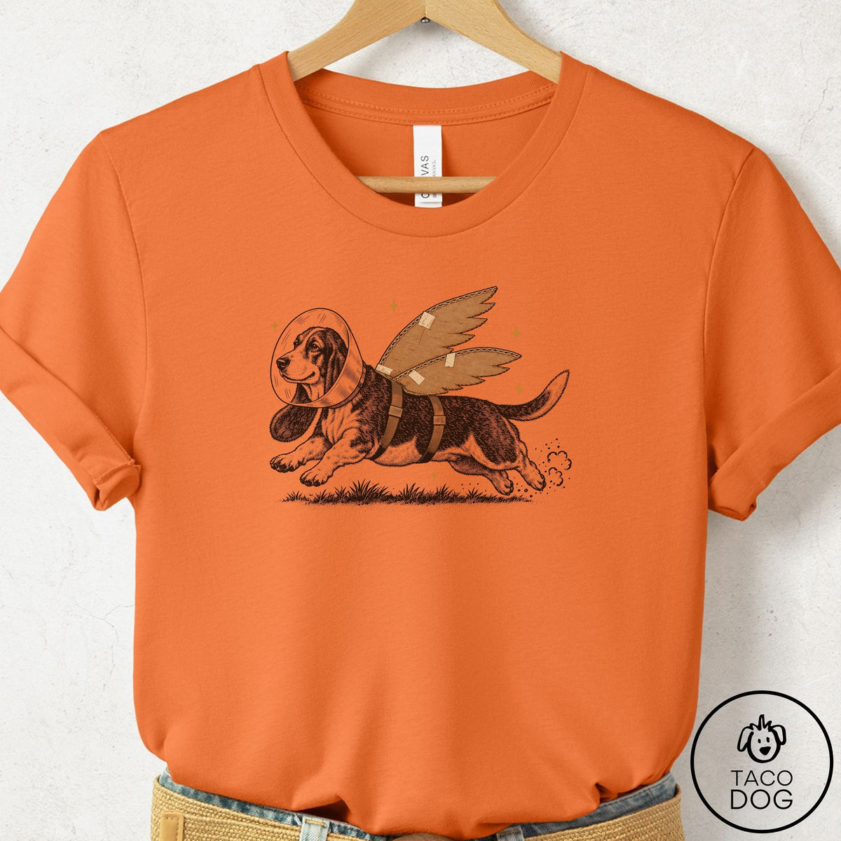 Basset Hound Vet Wings T-Shirt Burnt Orange Taco-Dog