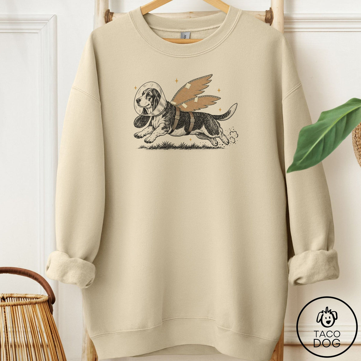 Basset Hound Vet Wings Sweatshirt Sand Taco-Dog