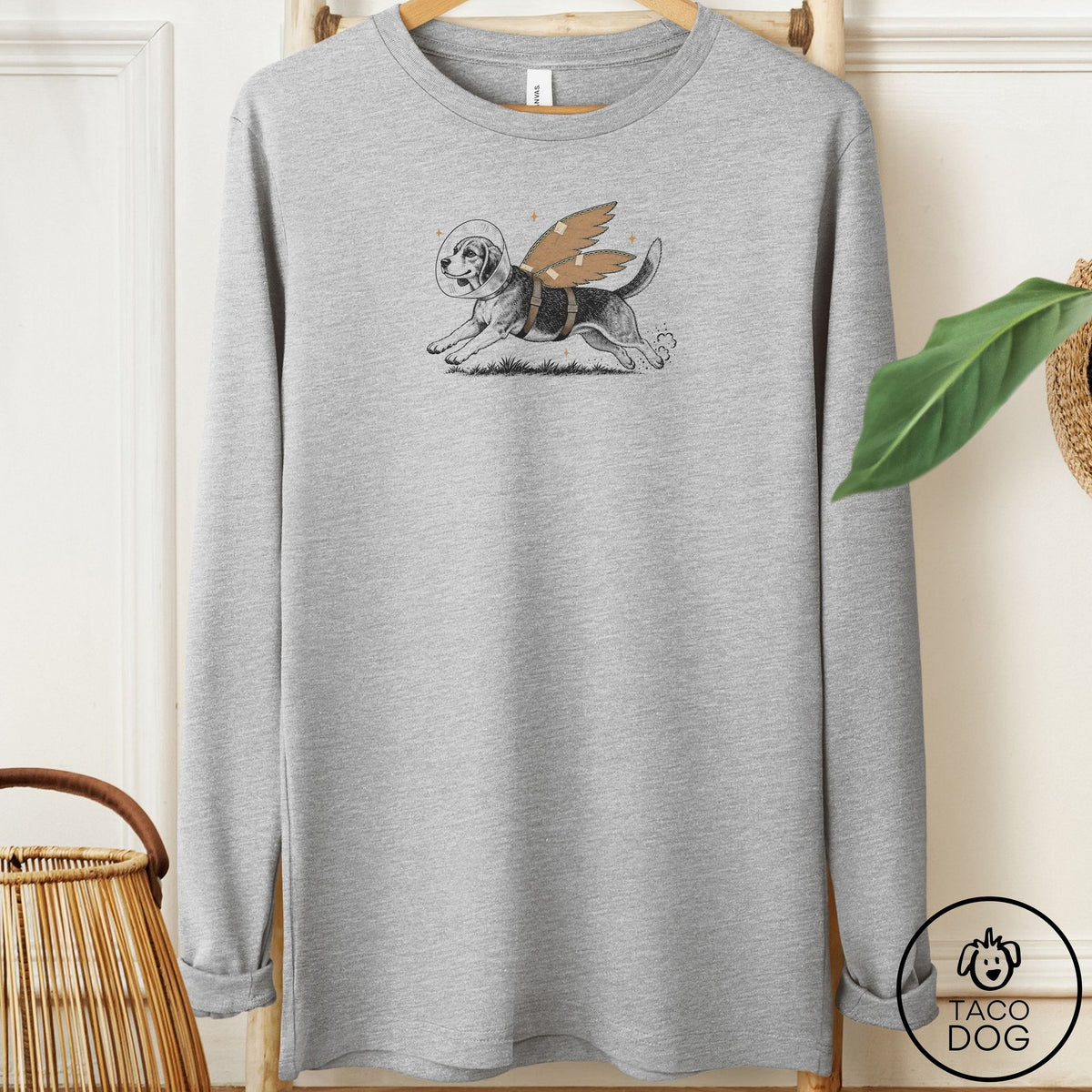 Beagle Vet Wings Long Sleeve Tee Athletic Heather Taco-Dog