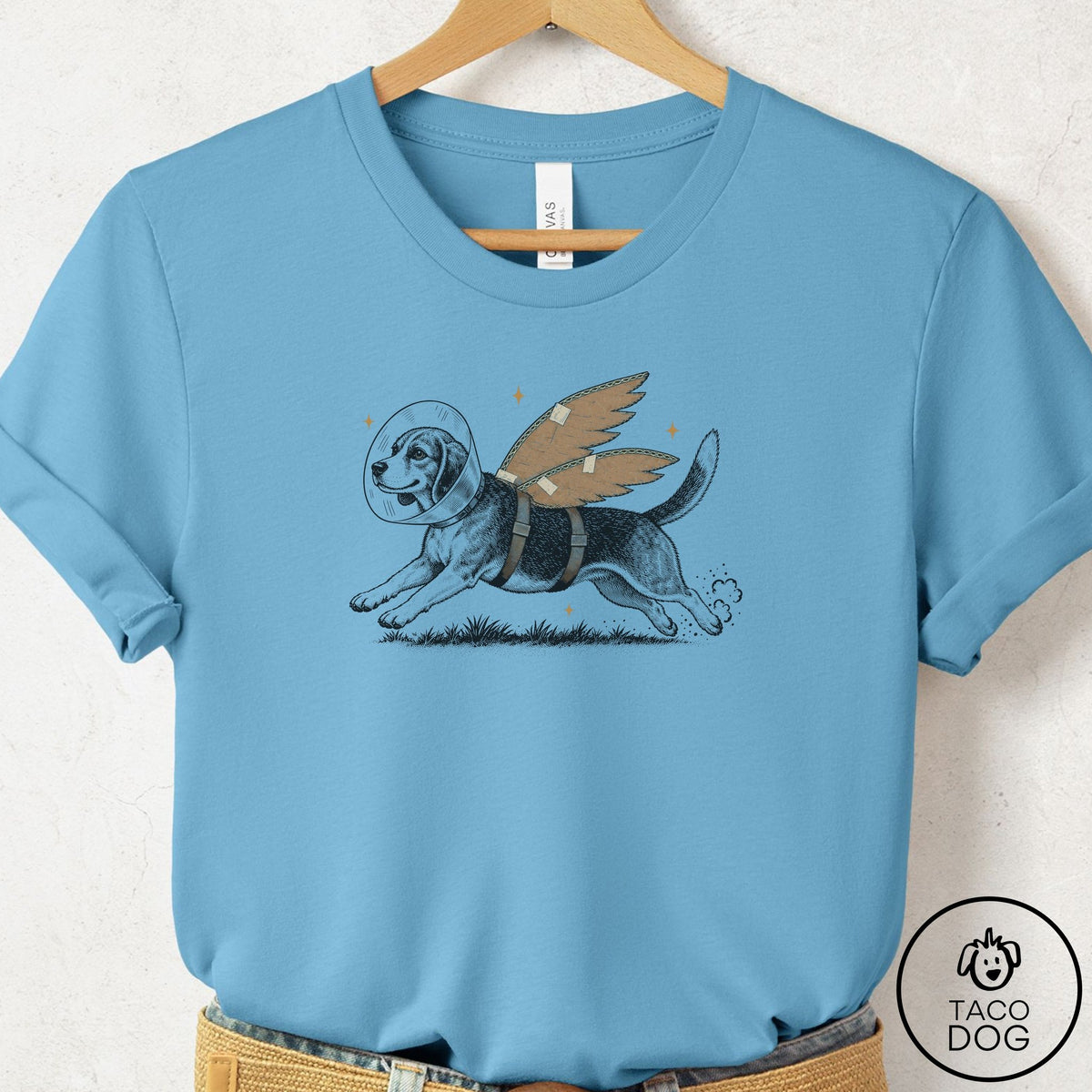 Beagle Vet Wings T-Shirt Ocean Blue Taco-Dog