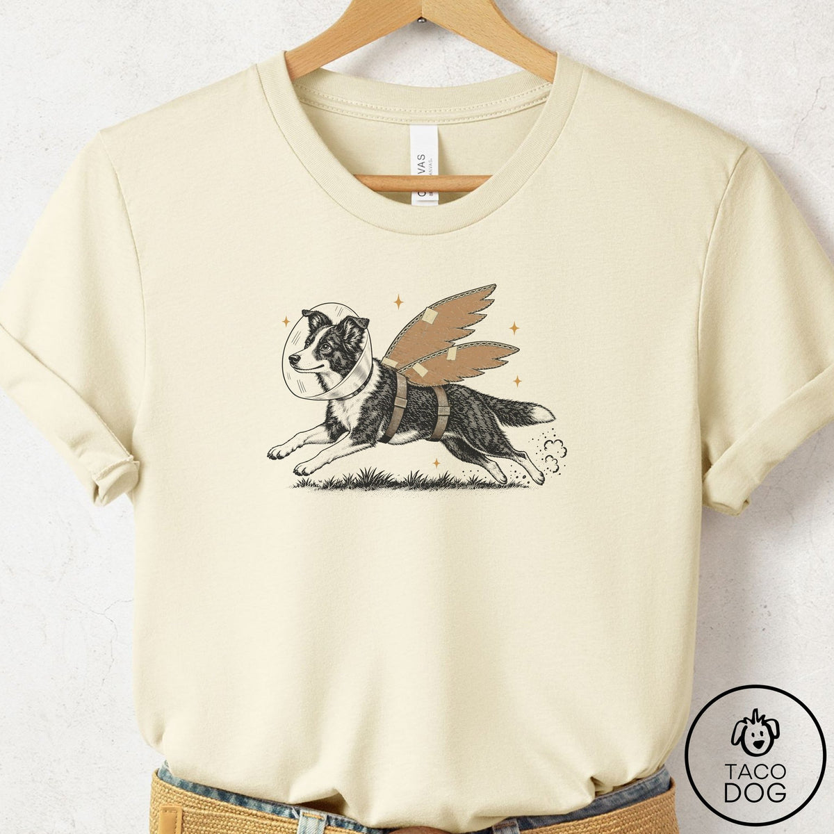 Border Collie Vet Wings T-Shirt Natural Taco-Dog