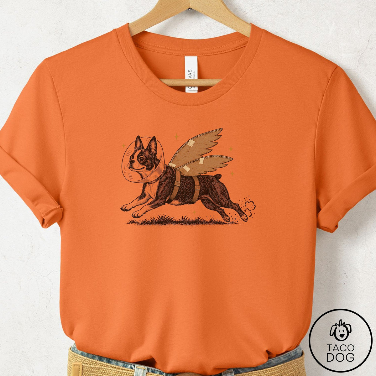 Boston Terrier Vet Wings T-Shirt Burnt Orange Taco-Dog