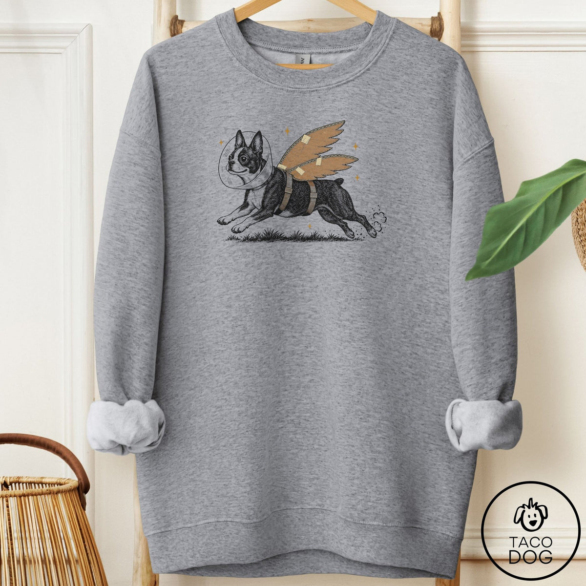 Boston Terrier Vet Wings Sweatshirt Graphite Heather Taco-Dog