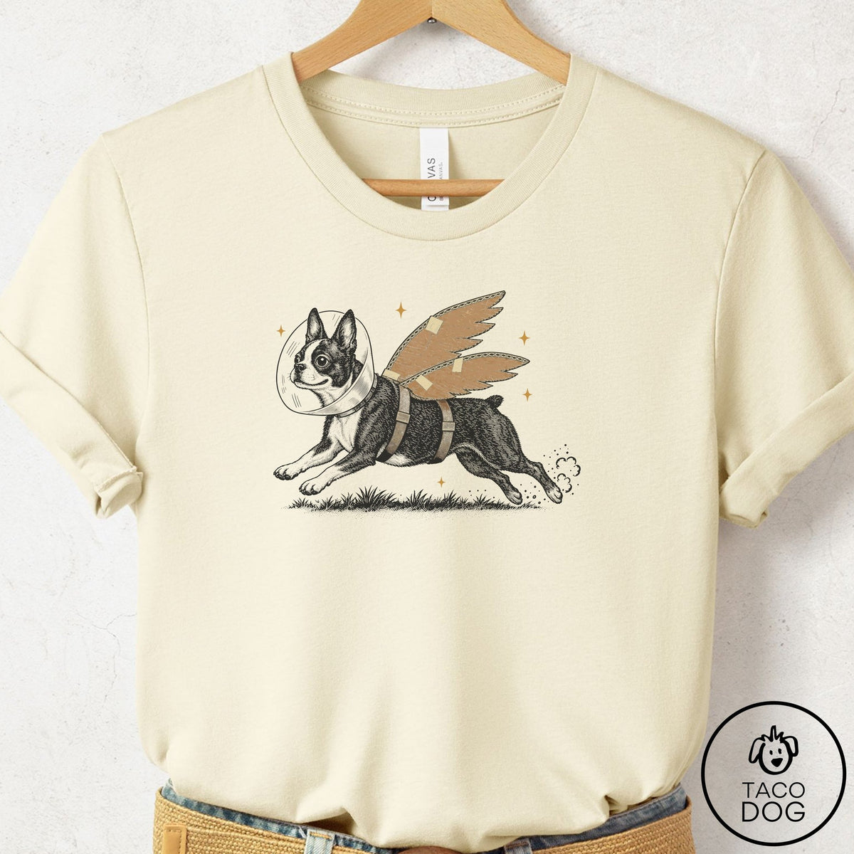 Boston Terrier Vet Wings T-Shirt Natural Taco-Dog