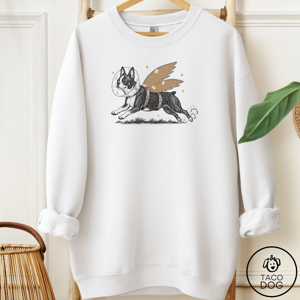 Boston Terrier Vet Wings Sweatshirt White Taco-Dog
