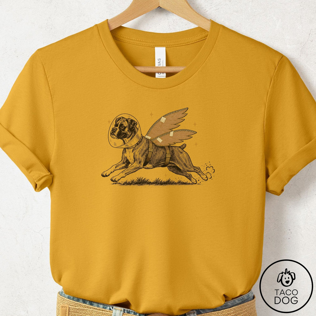 Boxer Vet Wings T-Shirt Mustard Taco-Dog