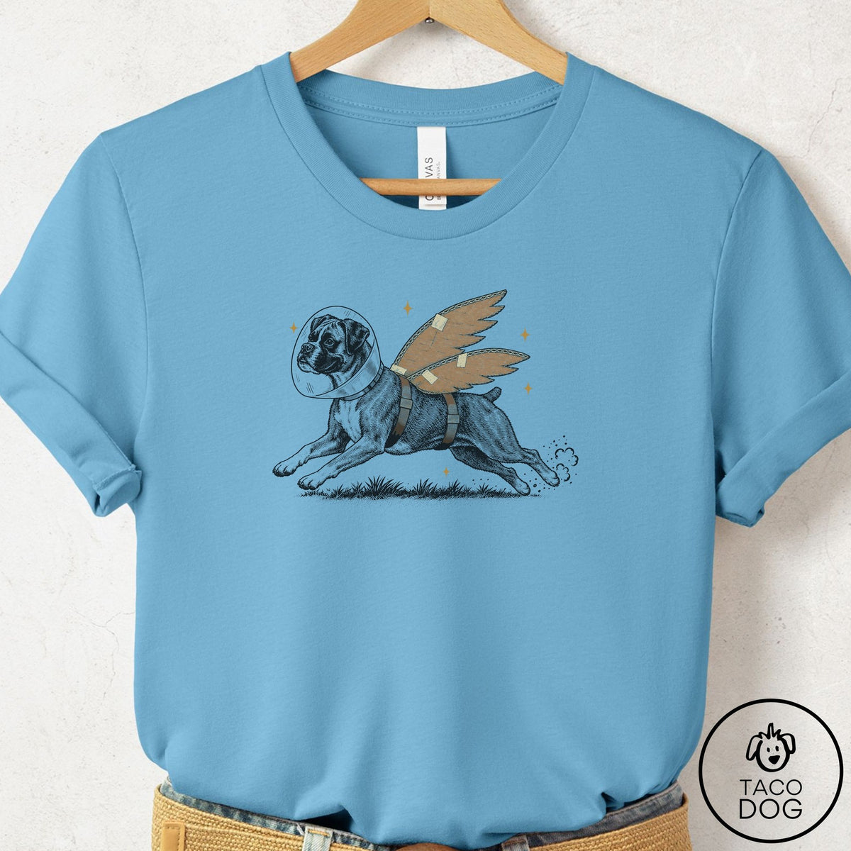 Boxer Vet Wings T-Shirt Ocean Blue Taco-Dog