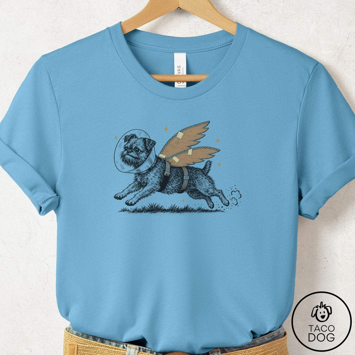 Brussels Griffon Vet Wings T-Shirt Ocean Blue Taco-Dog