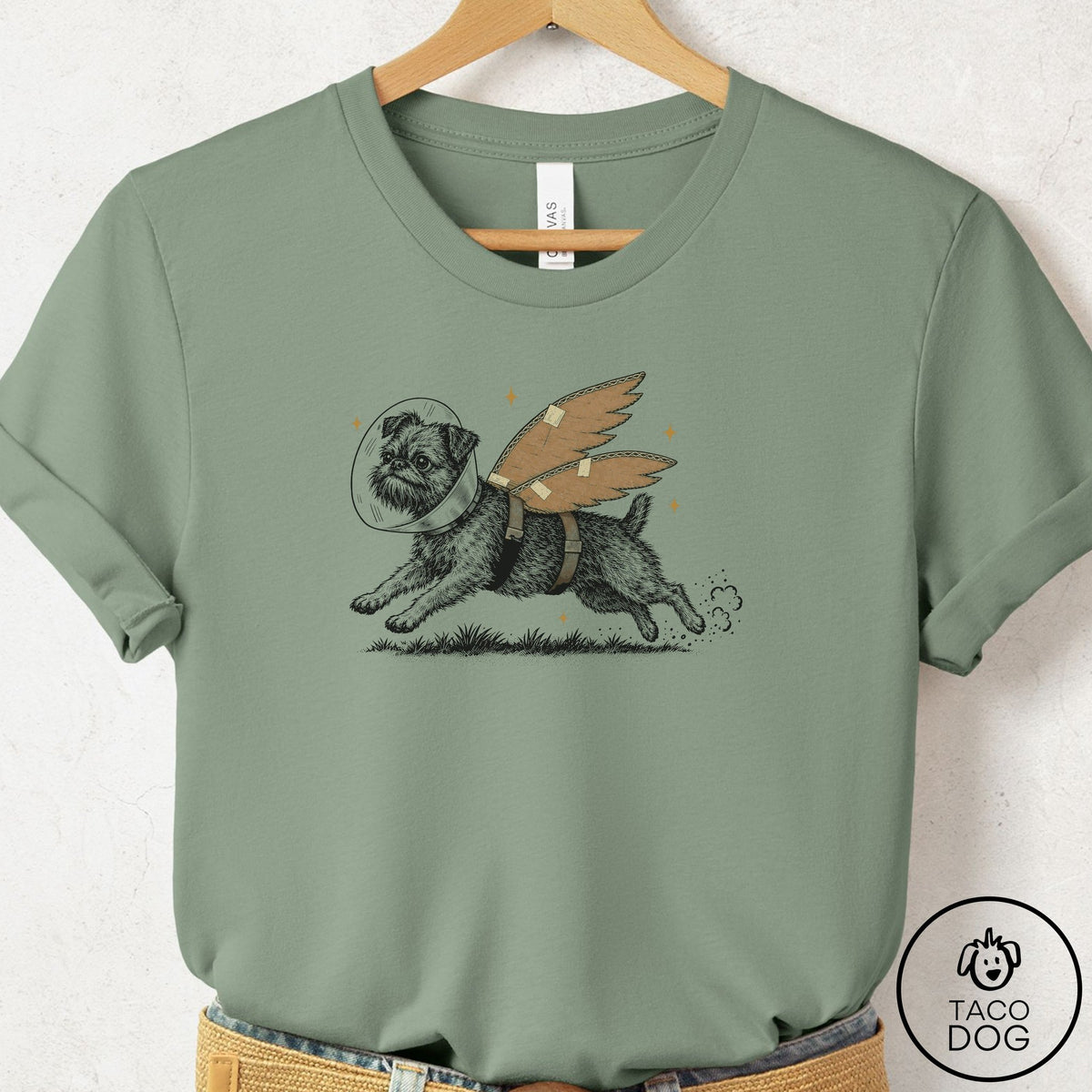 Brussels Griffon Vet Wings T-Shirt Sage Taco-Dog