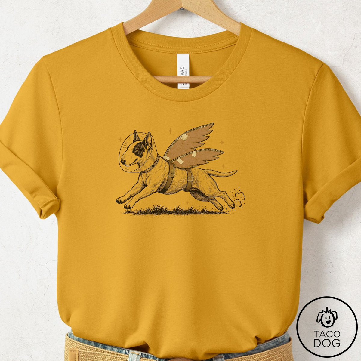 Bull Terrier Vet Wings T-Shirt Mustard Taco-Dog