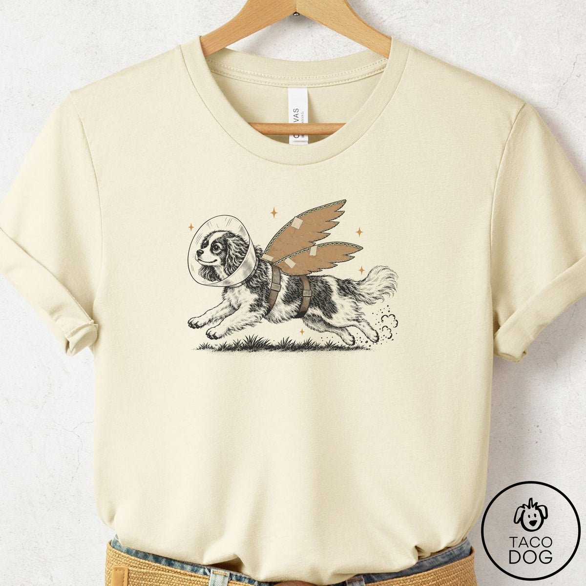 Cavalier King Charles Spaniel Vet Wings T-Shirt Natural Taco-Dog