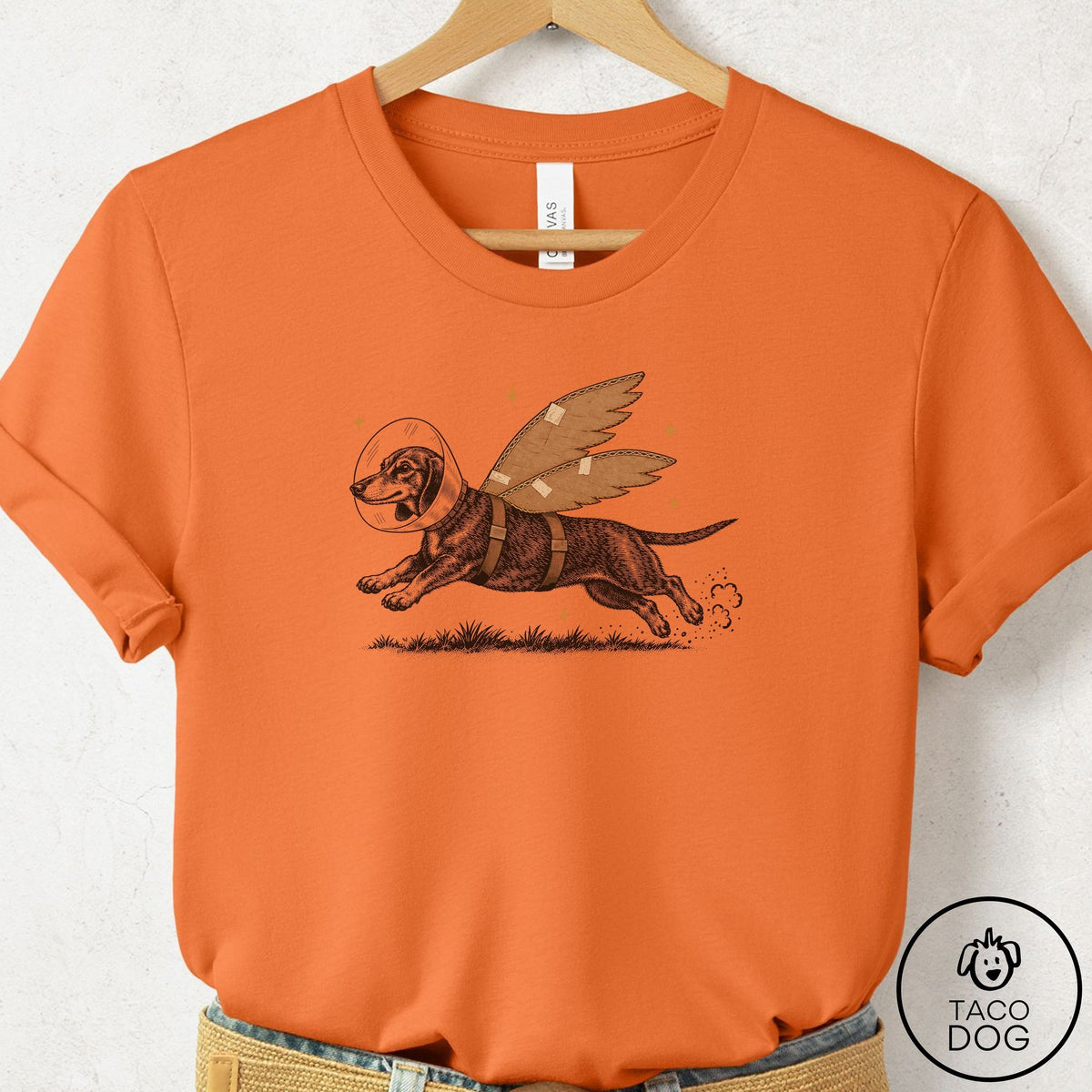 Dachshund Vet Wings T-Shirt Burnt Orange Taco-Dog