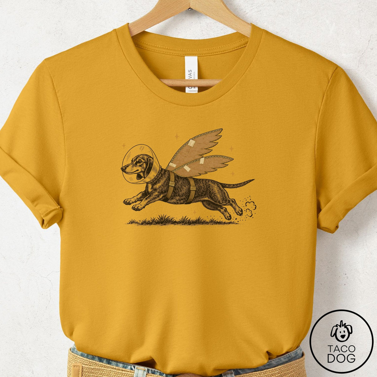 Dachshund Vet Wings T-Shirt Mustard Taco-Dog