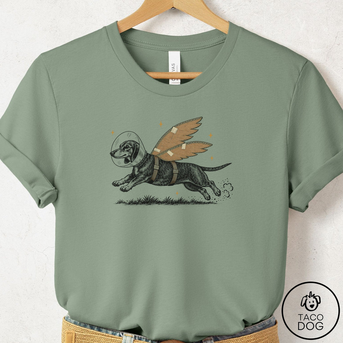 Dachshund Vet Wings T-Shirt Sage Taco-Dog