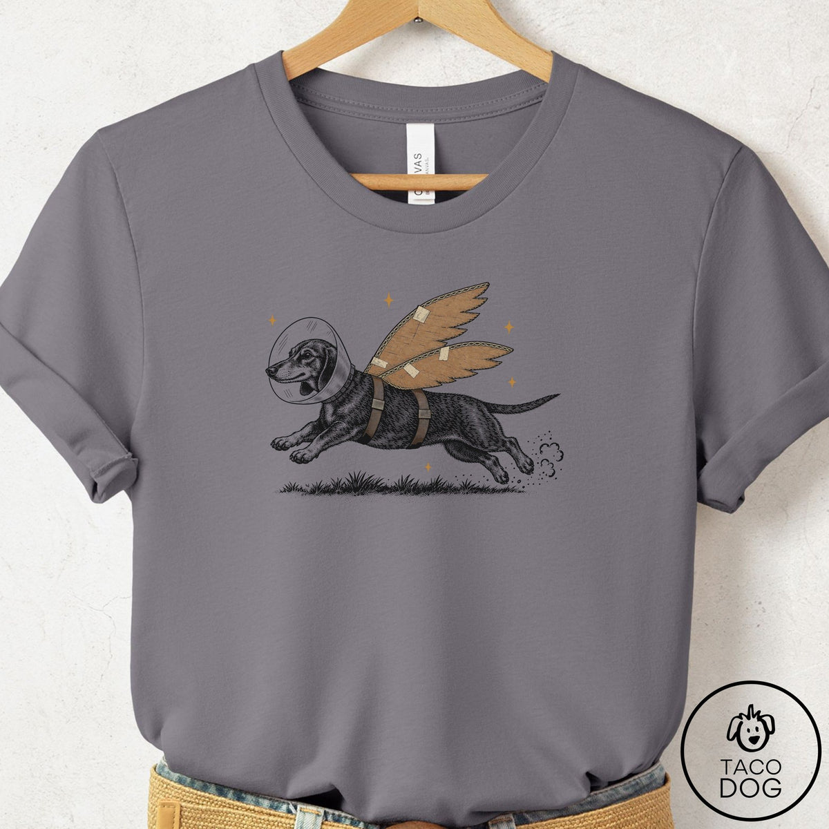 Dachshund Vet Wings T-Shirt, design close-up