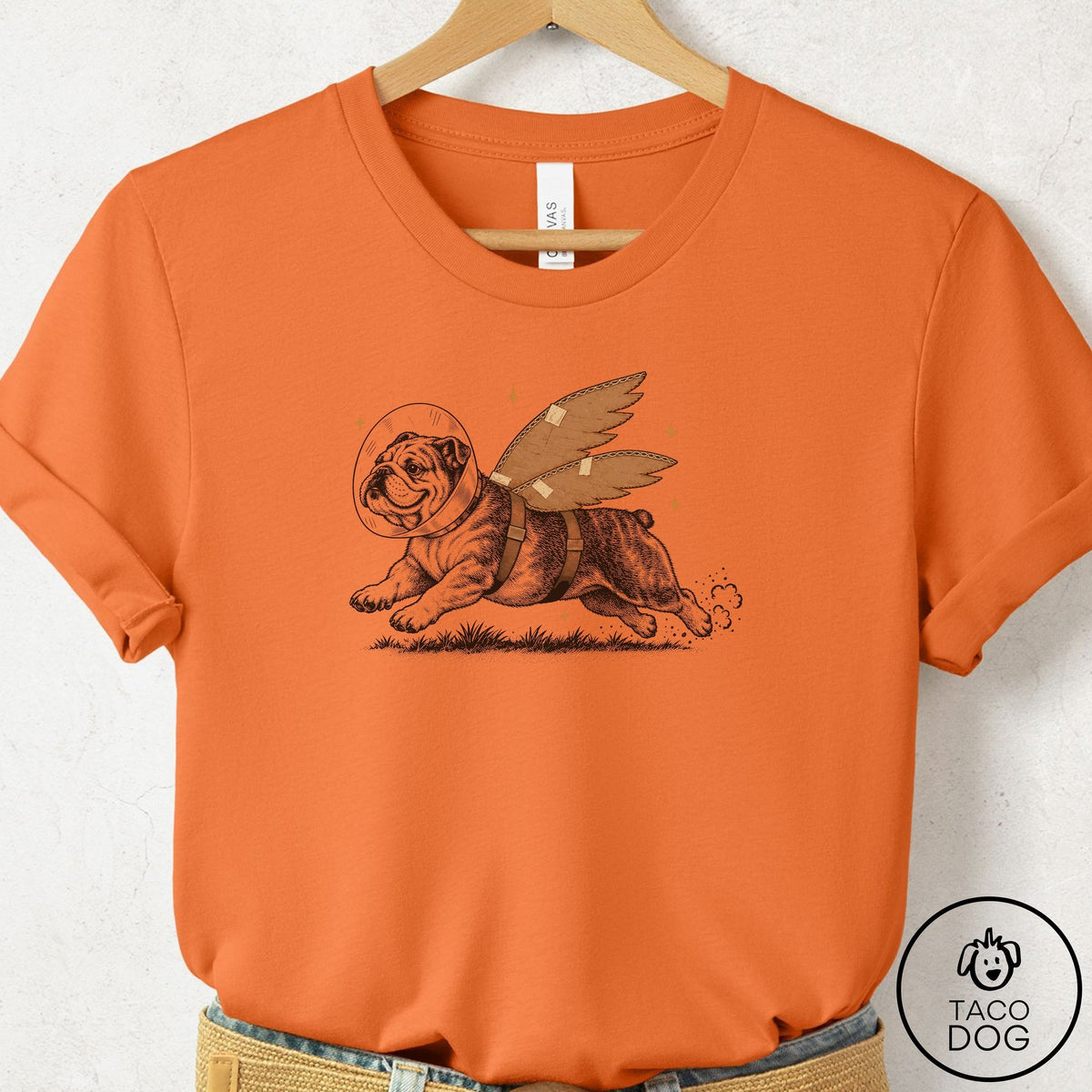 English Bulldog Vet Wings T-Shirt Burnt Orange Taco-Dog
