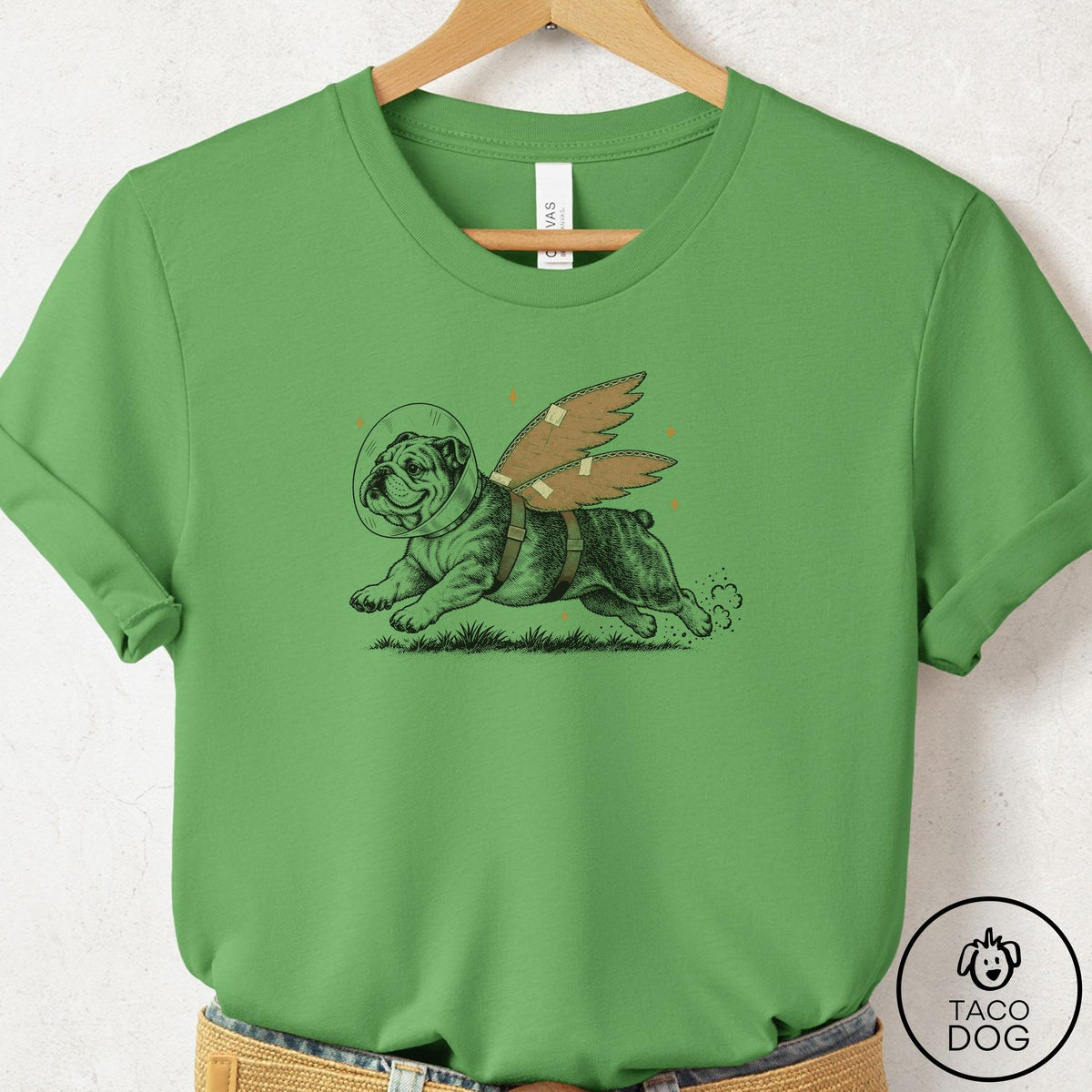 English Bulldog Vet Wings T-Shirt Leaf Taco-Dog