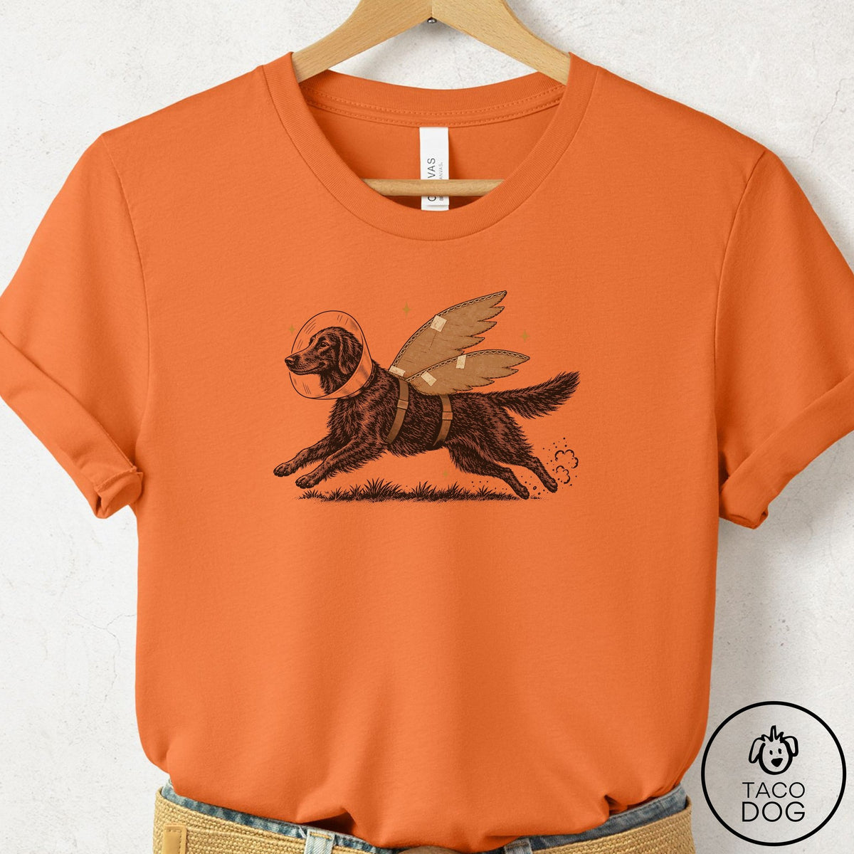 Flat-Coated Retriever Vet Wings T-Shirt Burnt Orange Taco-Dog