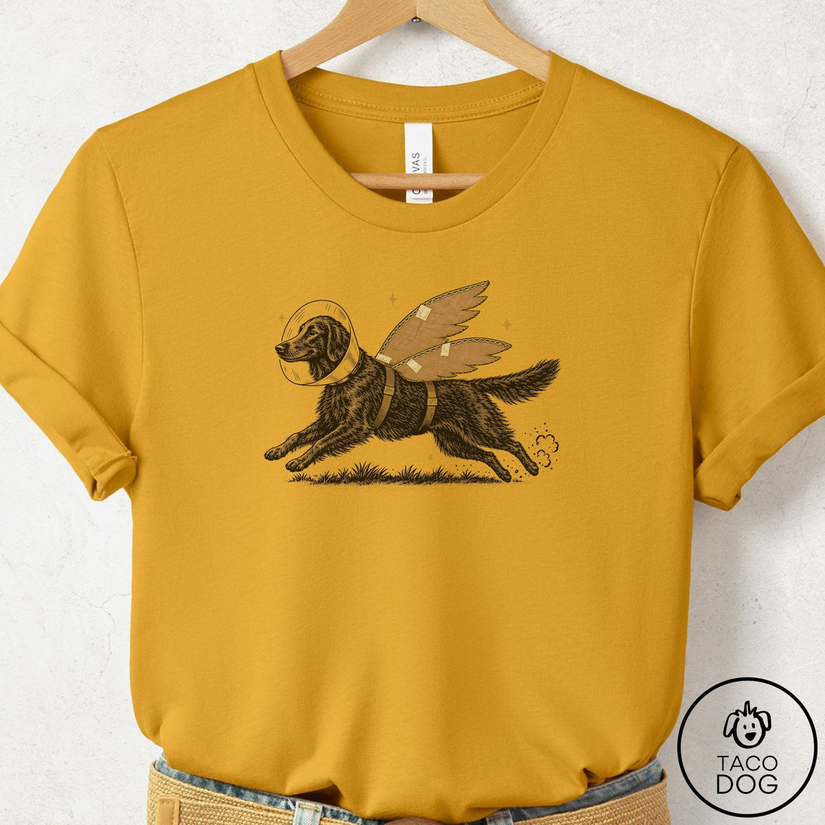 Flat-Coated Retriever Vet Wings T-Shirt Mustard Taco-Dog