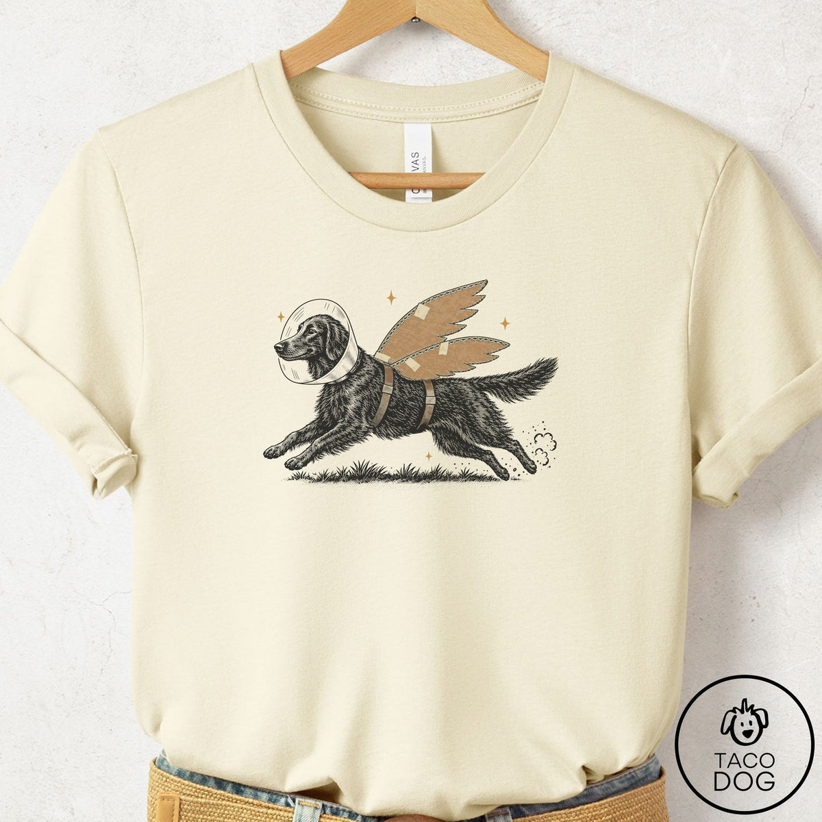 Flat-Coated Retriever Vet Wings T-Shirt Natural Taco-Dog