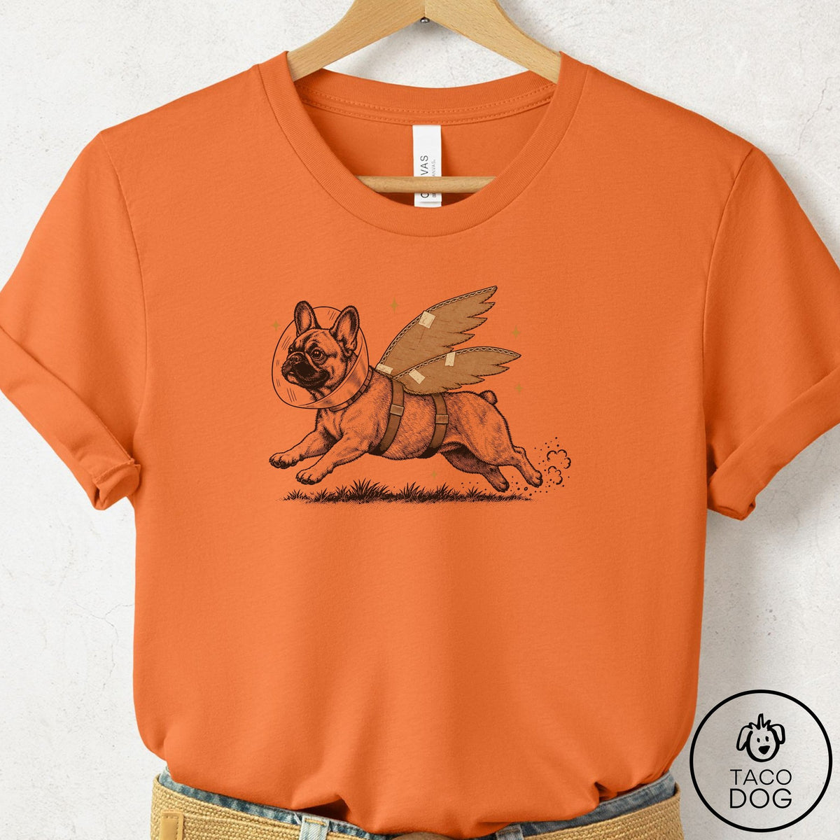French Bulldog Frenchie Vet Wings T-Shirt Burnt Orange Taco-Dog