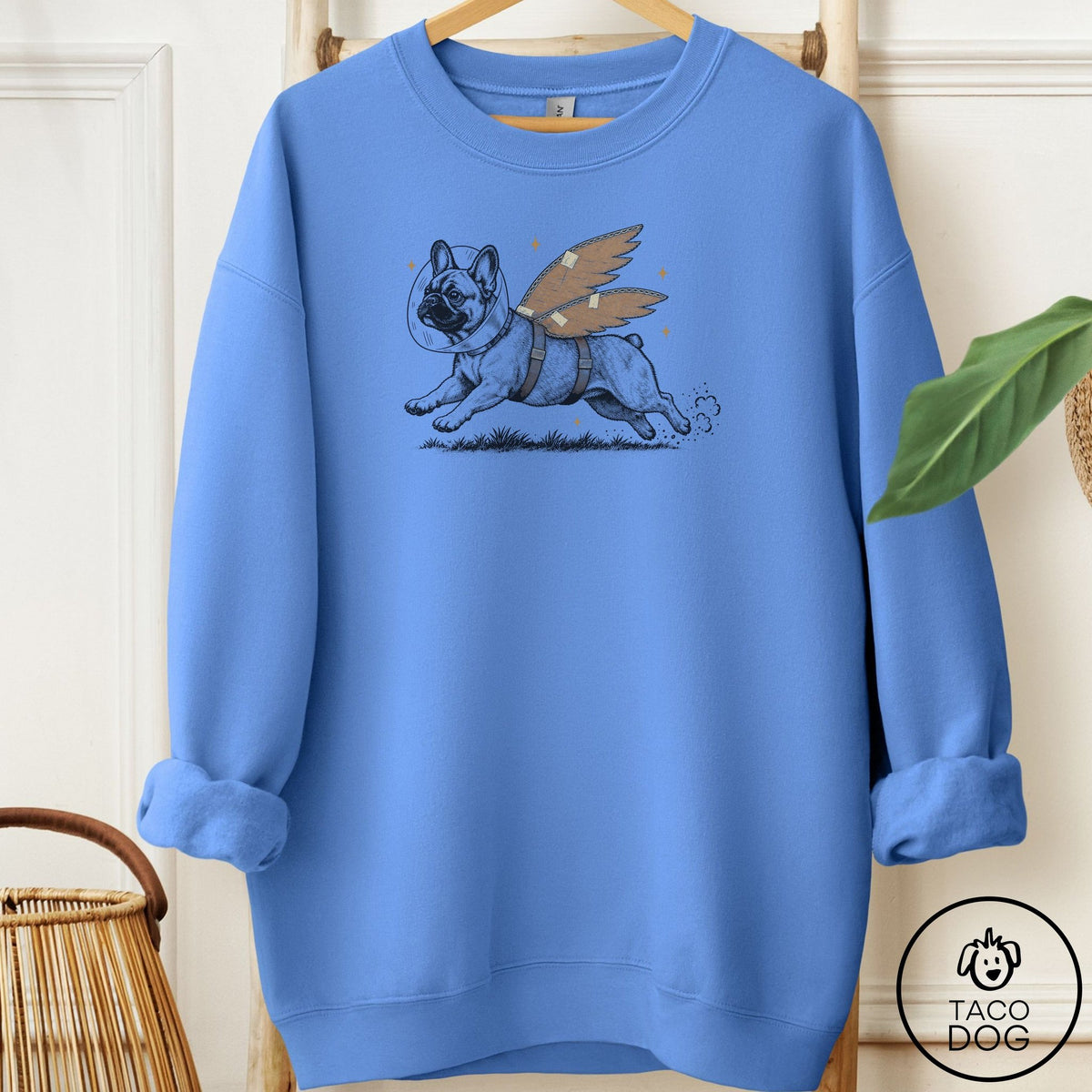 French Bulldog Frenchie Vet Wings Sweatshirt Carolina Blue Taco-Dog