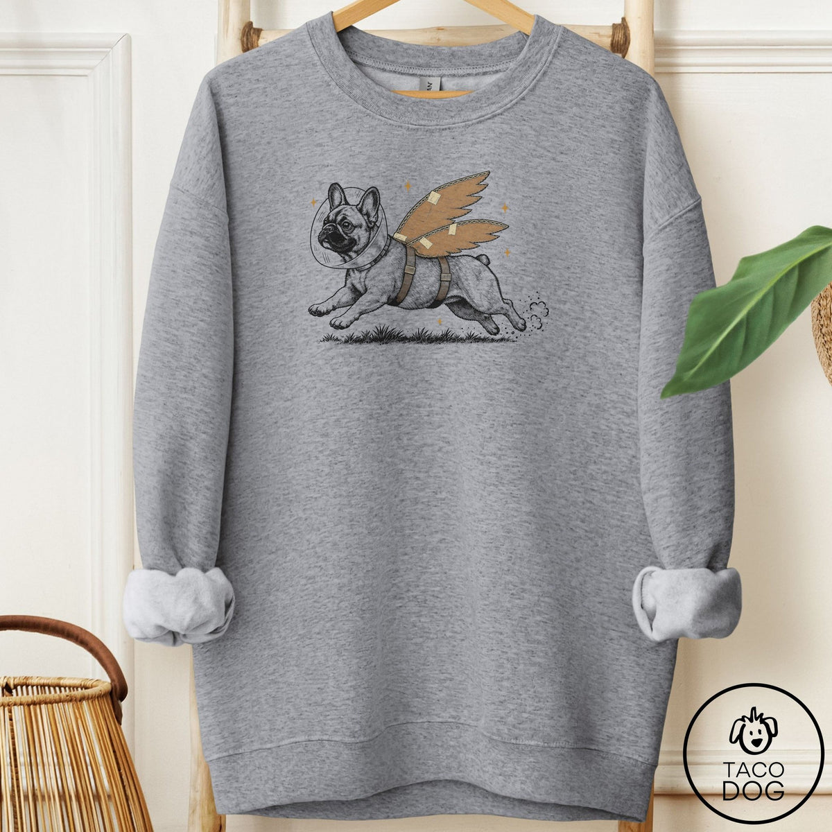 French Bulldog Frenchie Vet Wings Sweatshirt Graphite Heather Taco-Dog