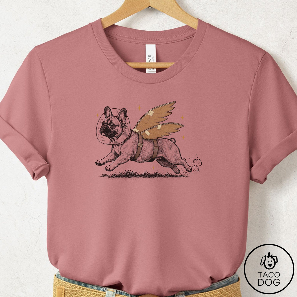 French Bulldog Frenchie Vet Wings T-Shirt Mauve Taco-Dog