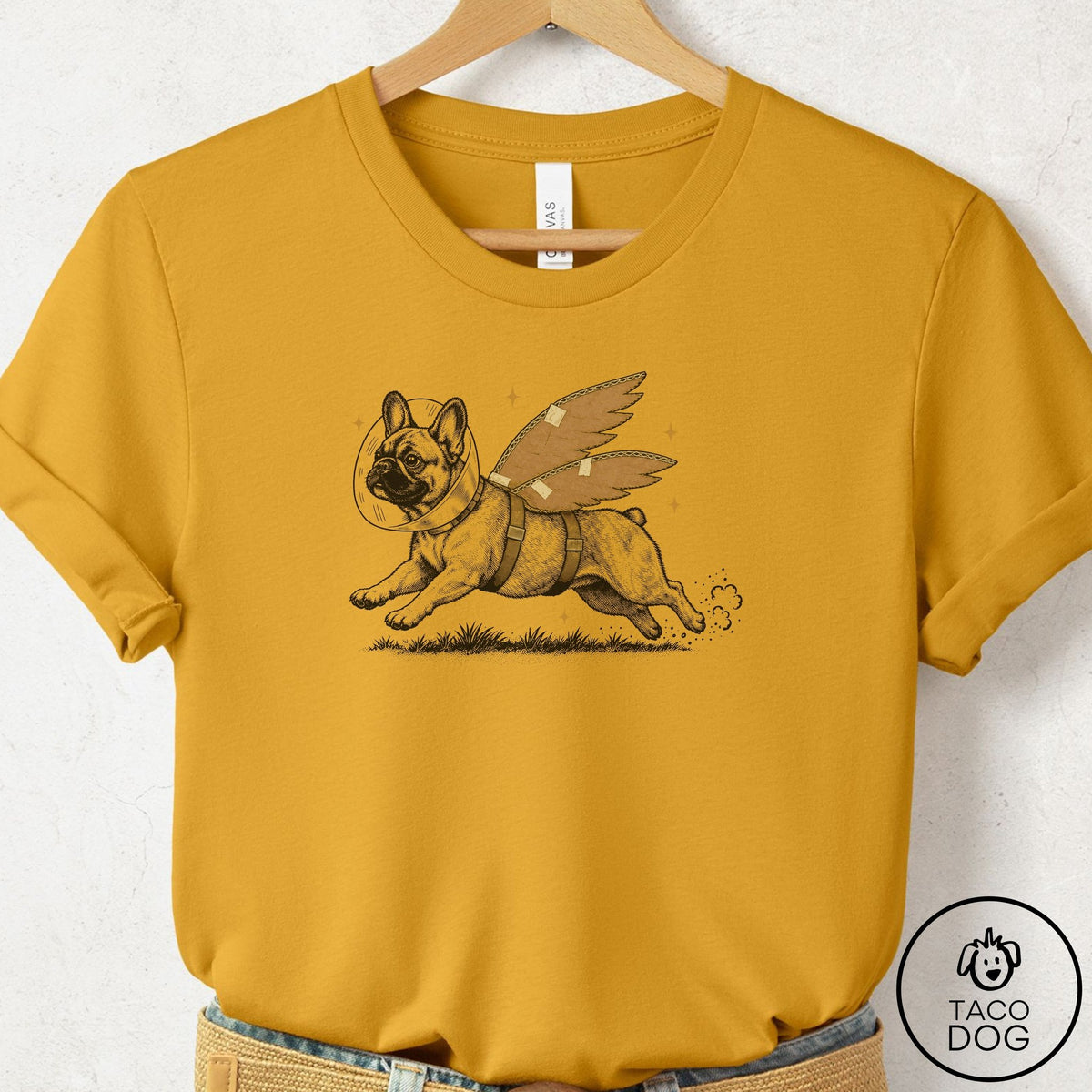 French Bulldog Frenchie Vet Wings T-Shirt Mustard Taco-Dog