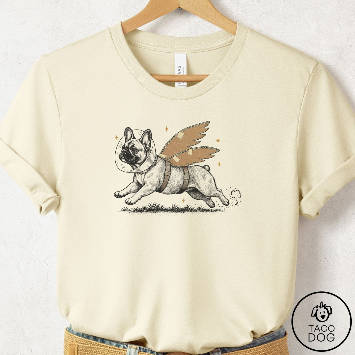 French Bulldog Frenchie Vet Wings T-Shirt Natural Taco-Dog