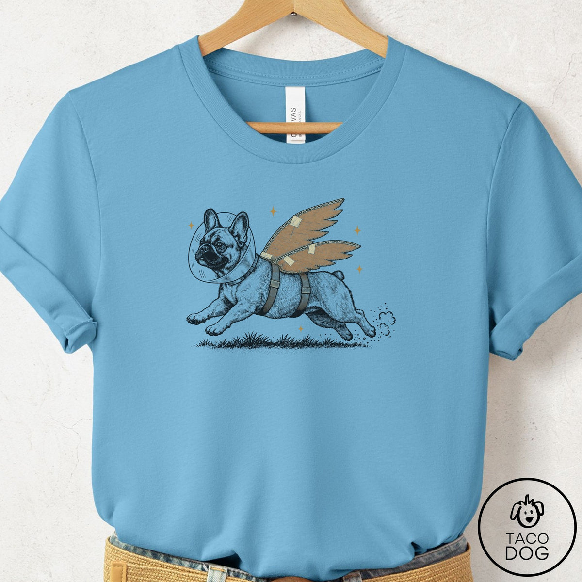 French Bulldog Frenchie Vet Wings T-Shirt Ocean Blue Taco-Dog