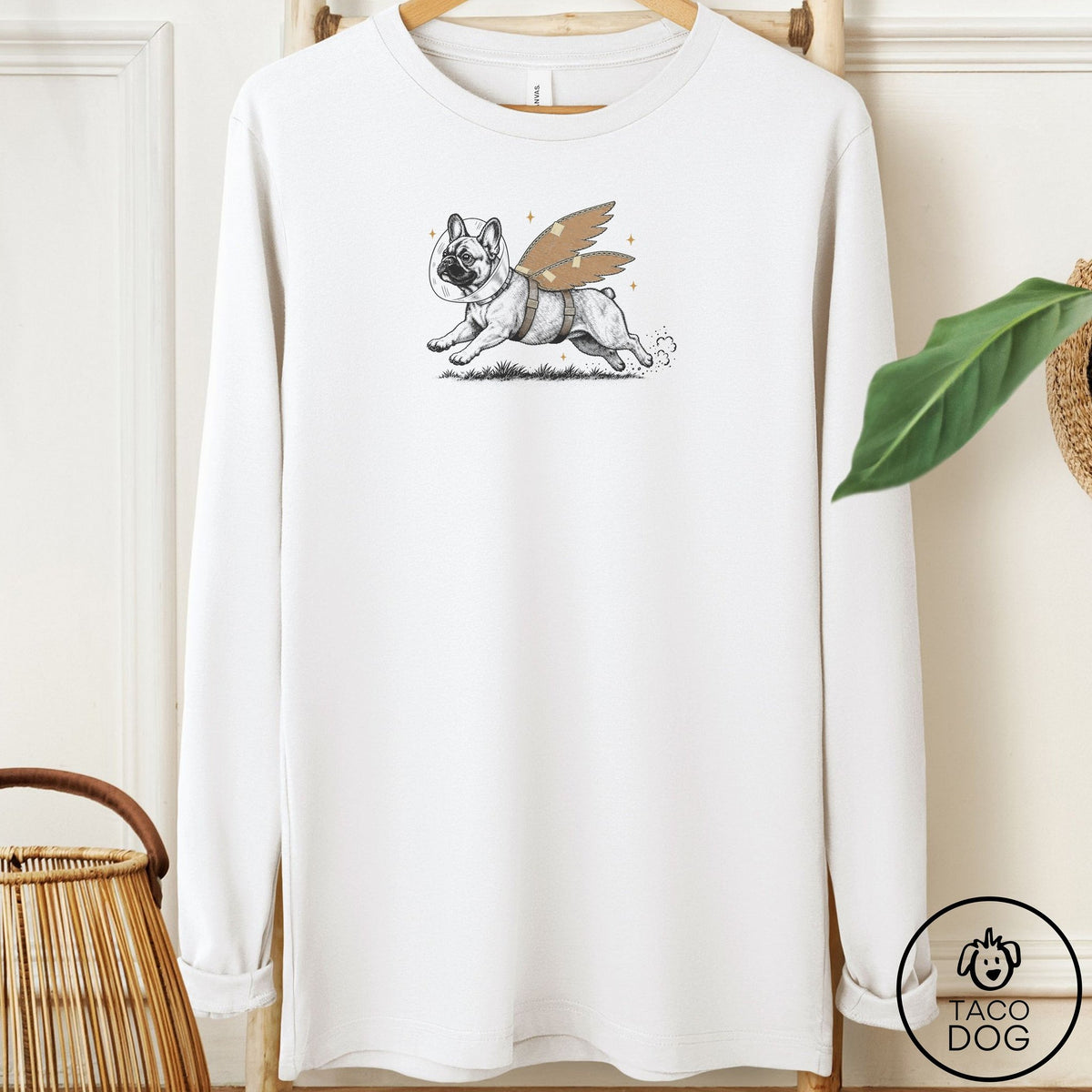 French Bulldog Frenchie Vet Wings Long Sleeve Tee White Taco-Dog