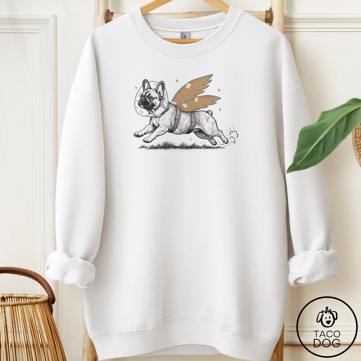 French Bulldog Frenchie Vet Wings Sweatshirt White Taco-Dog