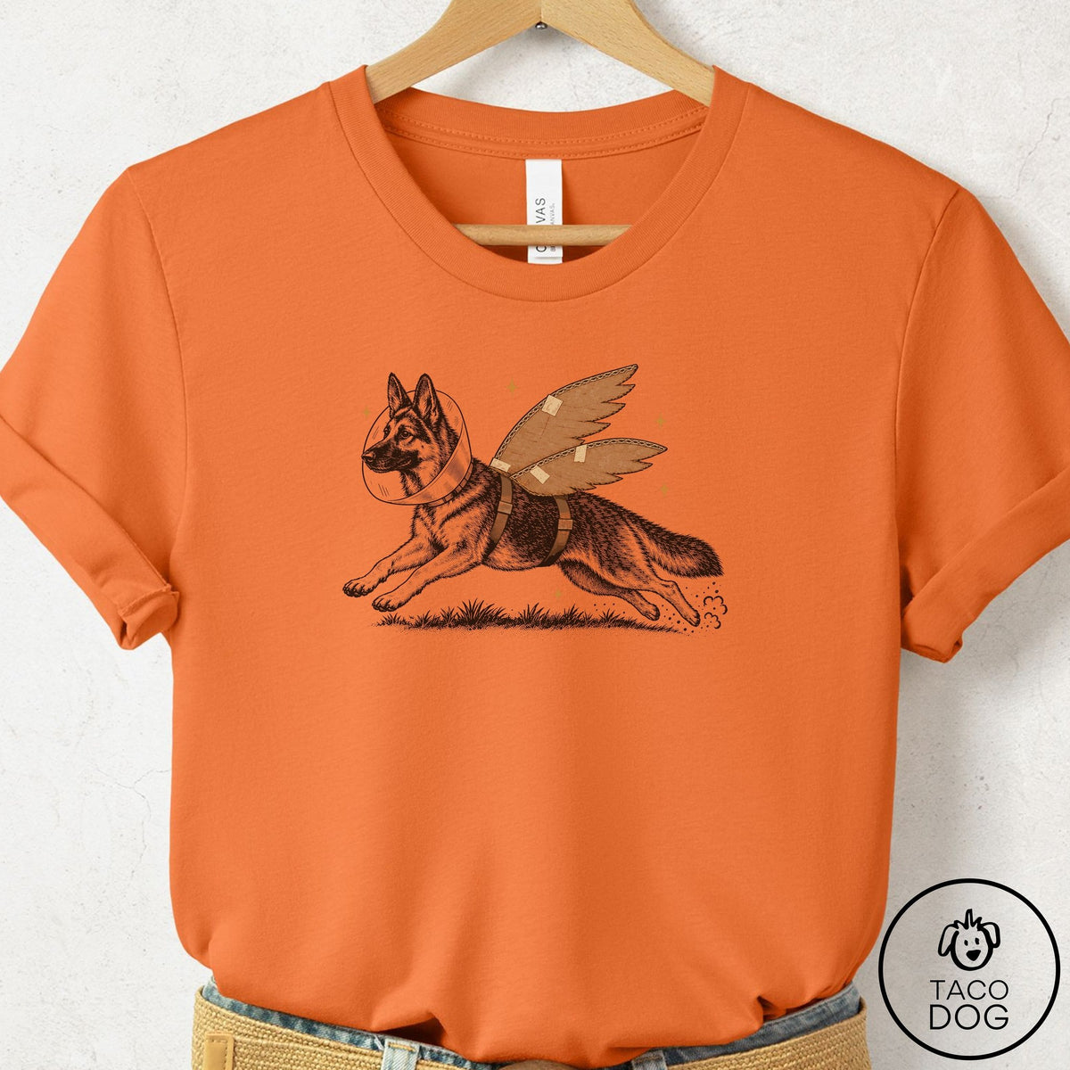 German Shepherd Vet Wings T-Shirt Burnt Orange Taco-Dog