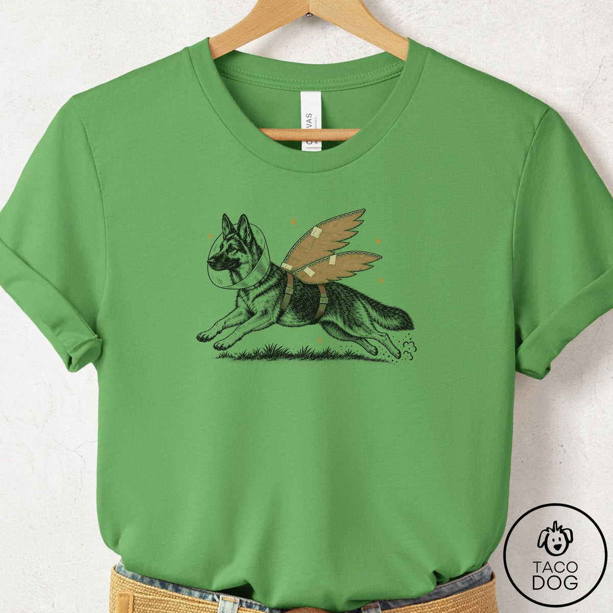 German Shepherd Vet Wings T-Shirt Leaf Taco-Dog