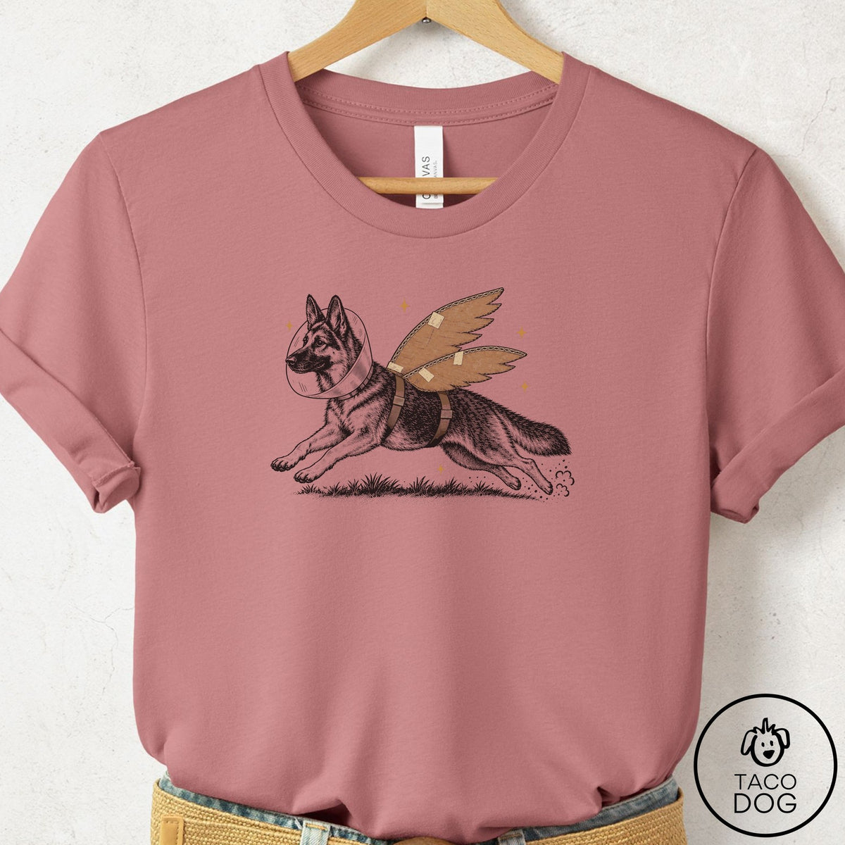 German Shepherd Vet Wings T-Shirt Mauve Taco-Dog