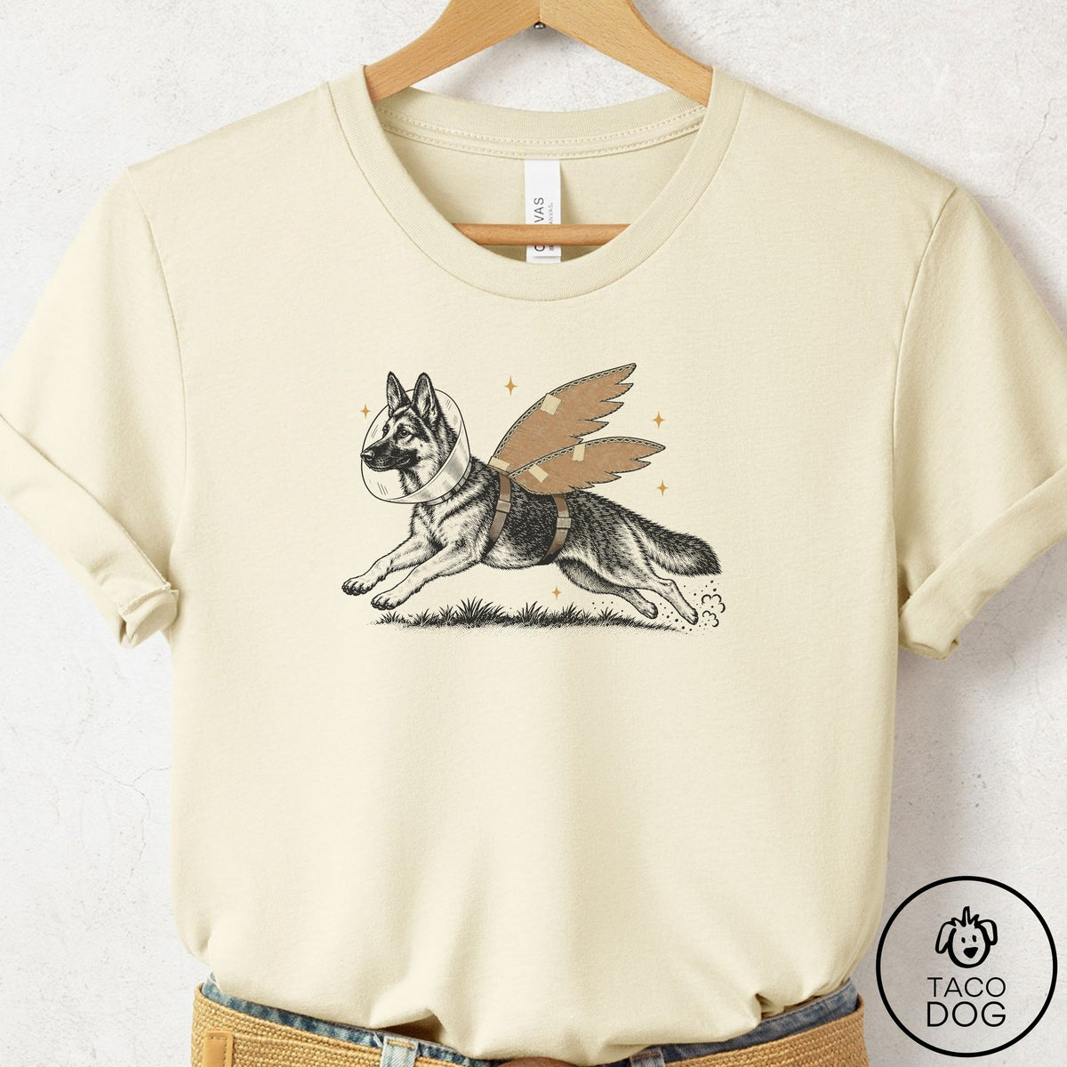German Shepherd Vet Wings T-Shirt Natural Taco-Dog