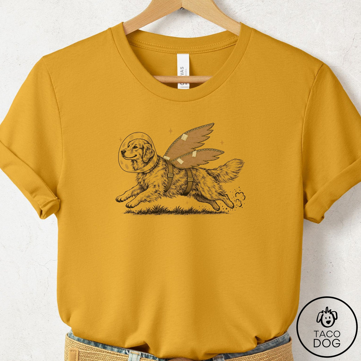 Golden Retriever Vet Wings T-Shirt Mustard Taco-Dog