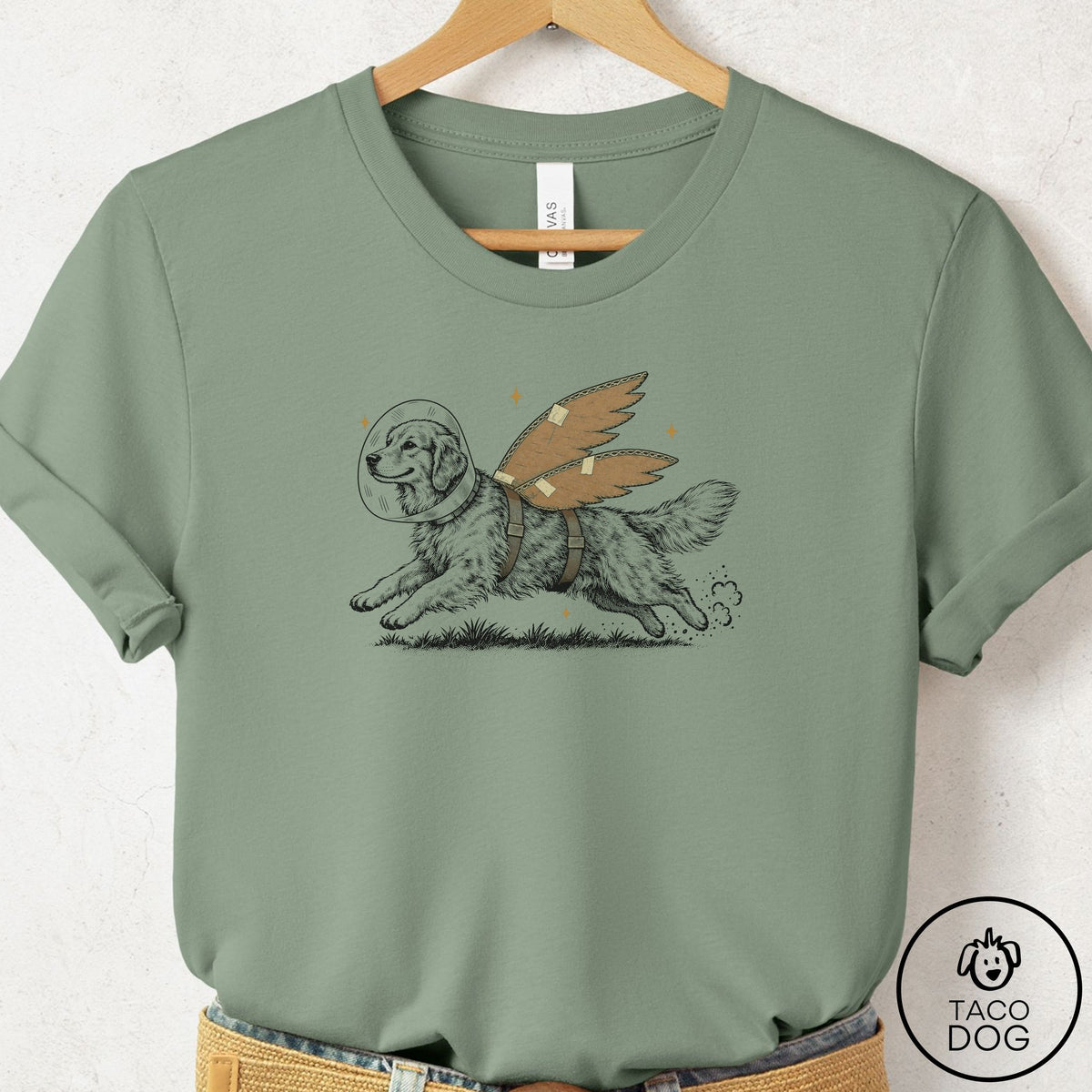 Golden Retriever Vet Wings T-Shirt Sage Taco-Dog